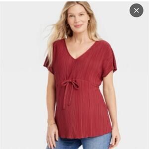 Isabela Maternity Women’s Short Sleeve Plisse Maternity and BeyondMaroon Size L